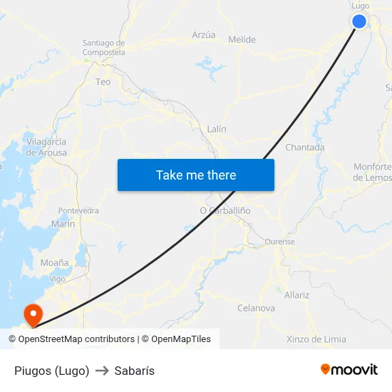 Piugos (Lugo) to Sabarís map