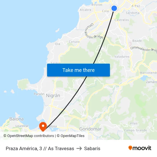 Praza América, 3 // As Travesas to Sabarís map