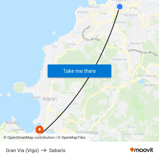 Gran Vía (Vigo) to Sabarís map