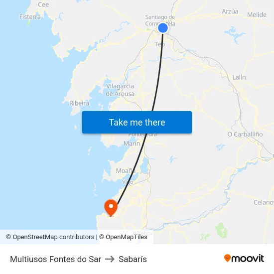 Multiusos Fontes do Sar to Sabarís map