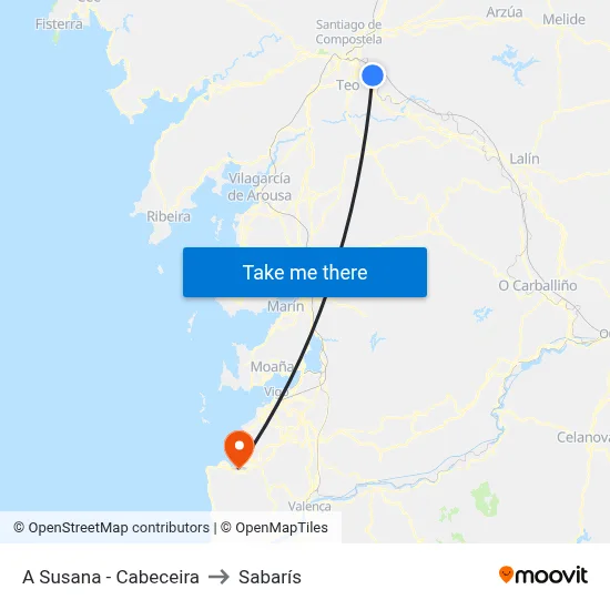 A Susana - Cabeceira to Sabarís map
