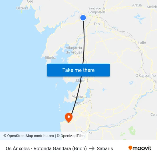Os Ánxeles - Rotonda Gándara (Brión) to Sabarís map