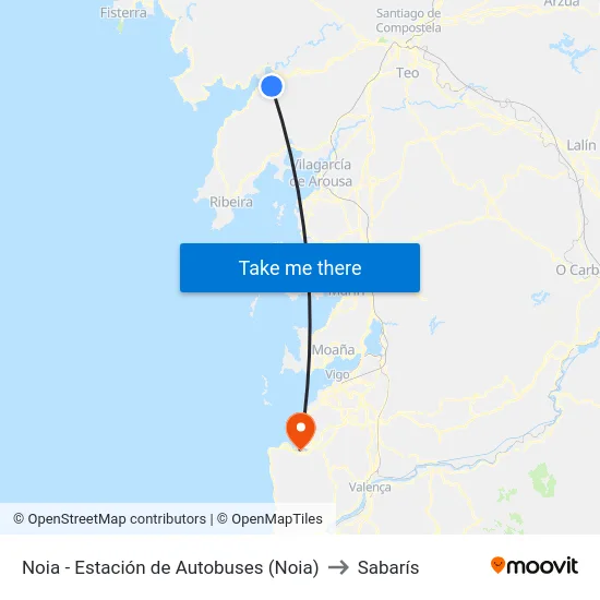 Noia - Estación de Autobuses (Noia) to Sabarís map