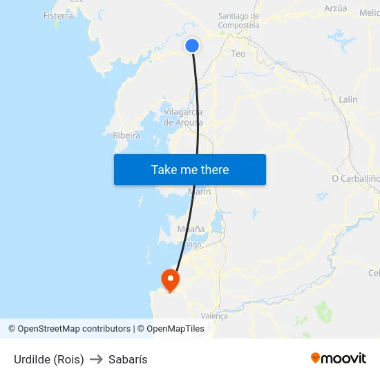 Urdilde (Rois) to Sabarís map