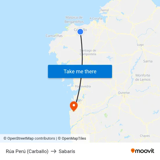 Rúa Perú (Carballo) to Sabarís map
