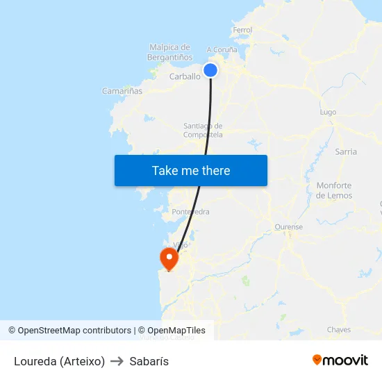 Loureda (Arteixo) to Sabarís map