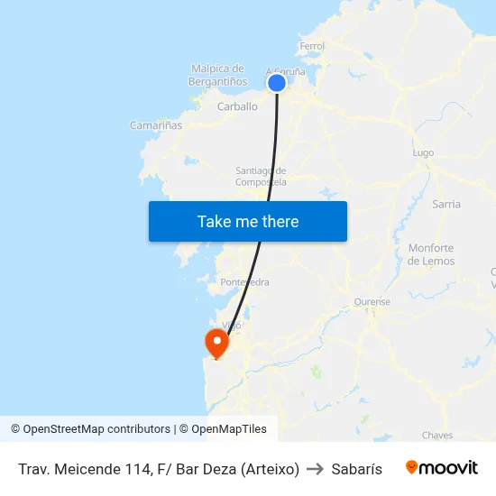 Trav. Meicende 114, F/ Bar Deza (Arteixo) to Sabarís map