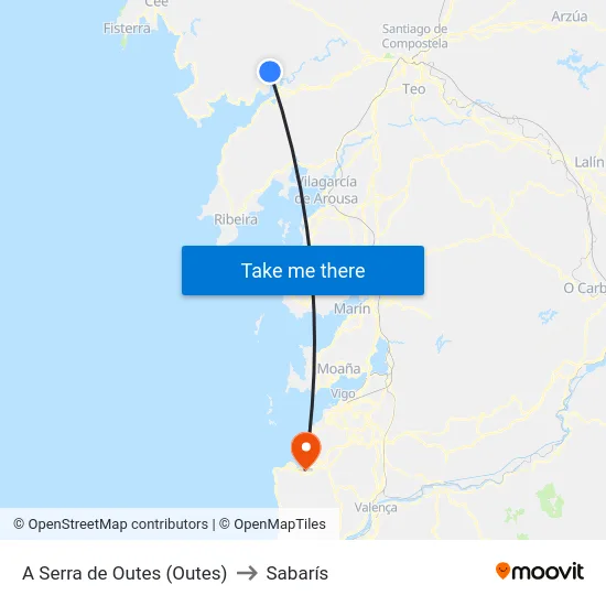 A Serra de Outes (Outes) to Sabarís map