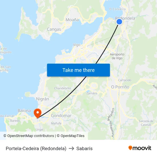 Portela-Cedeira (Redondela) to Sabarís map