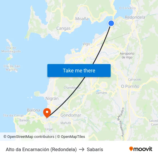Alto da Encarnación (Redondela) to Sabarís map