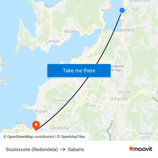 Soutoxuste (Redondela) to Sabarís map