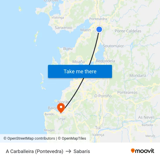 A Carballeira (Pontevedra) to Sabarís map