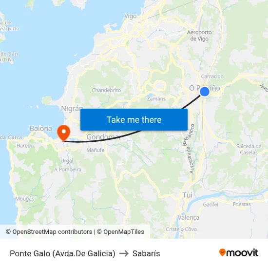 Ponte Galo (Avda.De Galicia) to Sabarís map