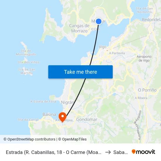 Estrada (R. Cabanillas, 18 - O Carme (Moaña)) to Sabarís map
