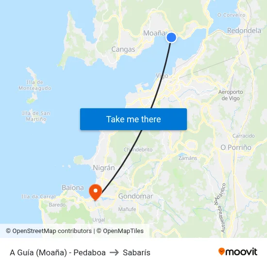 A Guía (Moaña) - Pedaboa to Sabarís map