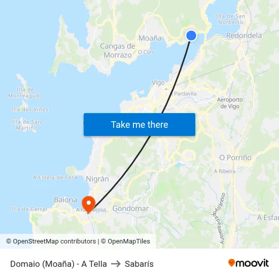 Domaio (Moaña) - A Tella to Sabarís map