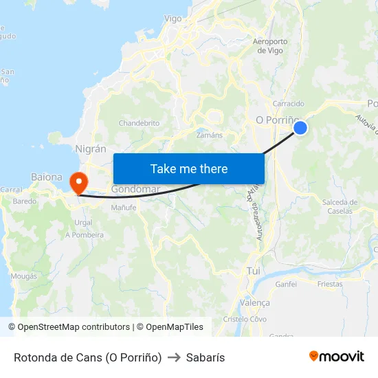 Rotonda de Cans (O Porriño) to Sabarís map