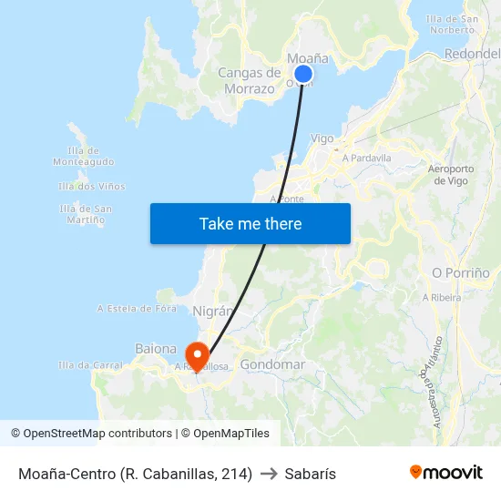 Moaña-Centro (R. Cabanillas, 214) to Sabarís map