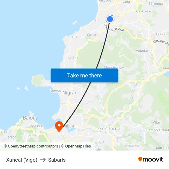 Xuncal (Vigo) to Sabarís map