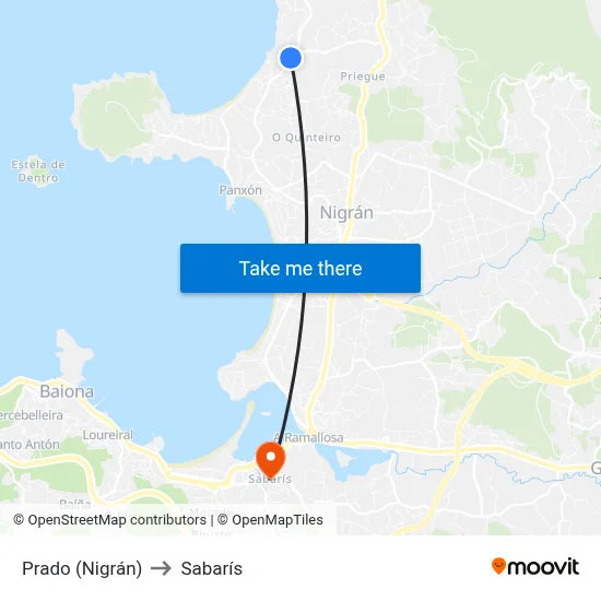 Prado (Nigrán) to Sabarís map