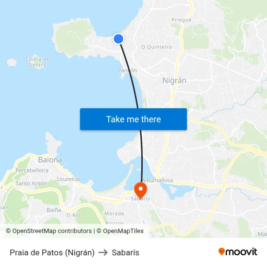 Praia de Patos (Nigrán) to Sabarís map