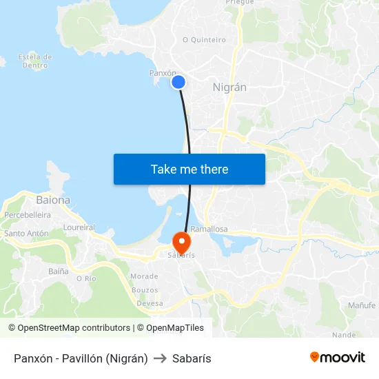Panxón - Pavillón (Nigrán) to Sabarís map