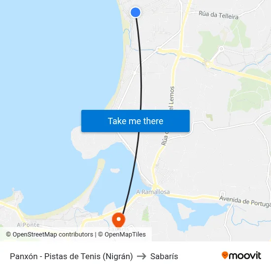 Panxón - Pistas de Tenis (Nigrán) to Sabarís map