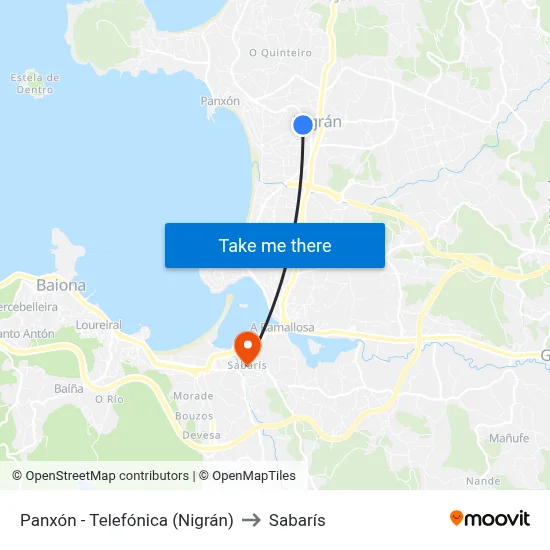 Panxón - Telefónica (Nigrán) to Sabarís map