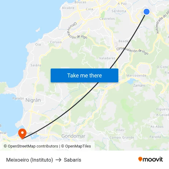 Meixoeiro (Instituto) to Sabarís map