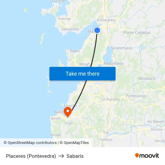 Placeres (Pontevedra) to Sabarís map