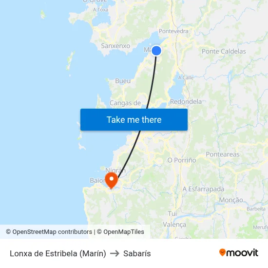 Lonxa de Estribela (Marín) to Sabarís map