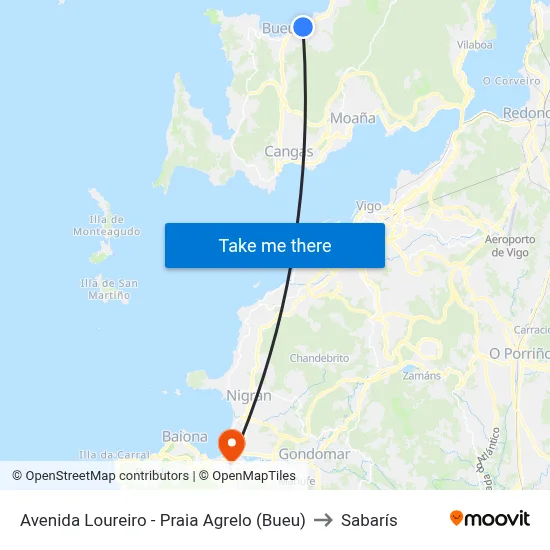 Avenida Loureiro - Praia Agrelo (Bueu) to Sabarís map