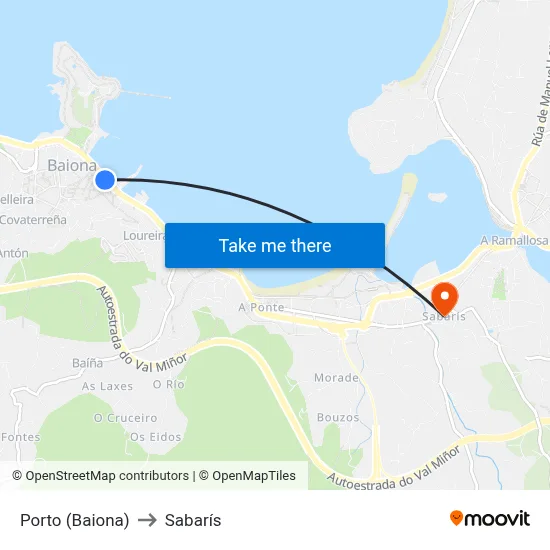 Porto (Baiona) to Sabarís map