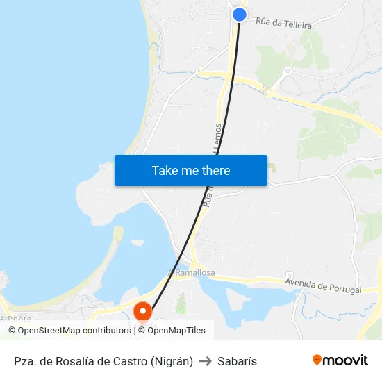 Pza. de Rosalía de Castro (Nigrán) to Sabarís map