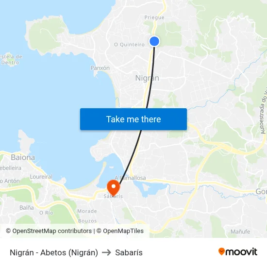 Nigrán - Abetos (Nigrán) to Sabarís map