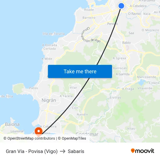 Gran Vía - Povisa (Vigo) to Sabarís map