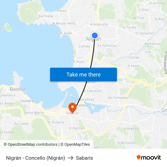 Nigrán - Concello (Nigrán) to Sabarís map