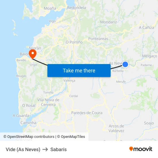 Vide (As Neves) to Sabarís map