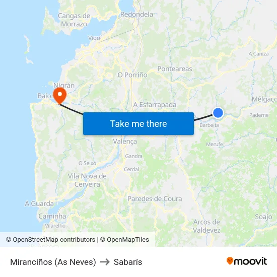 Miranciños (As Neves) to Sabarís map