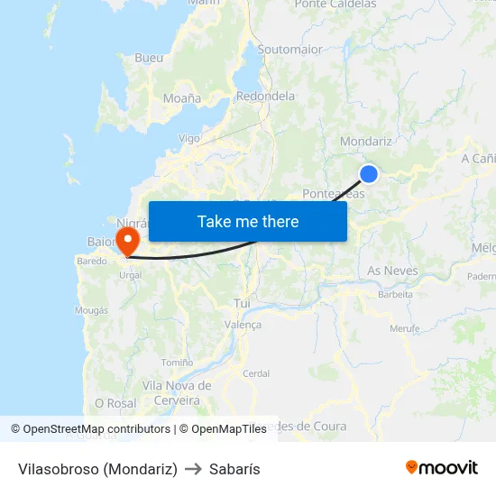 Vilasobroso (Mondariz) to Sabarís map