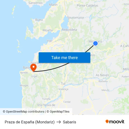 Praza de España (Mondariz) to Sabarís map