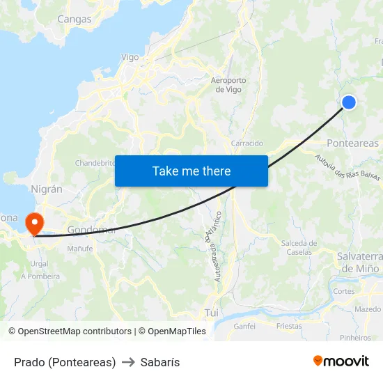 Prado (Ponteareas) to Sabarís map