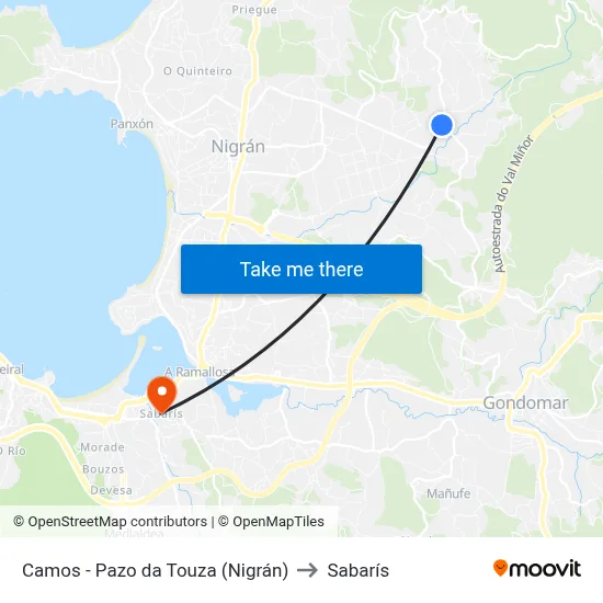 Camos - Pazo da Touza (Nigrán) to Sabarís map