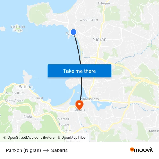 Panxón (Nigrán) to Sabarís map