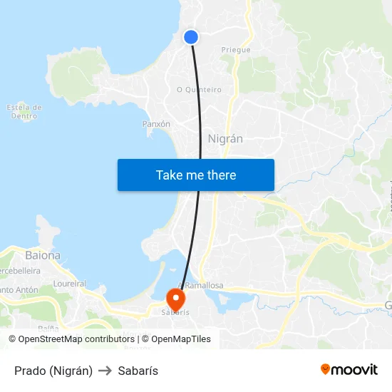 Prado (Nigrán) to Sabarís map