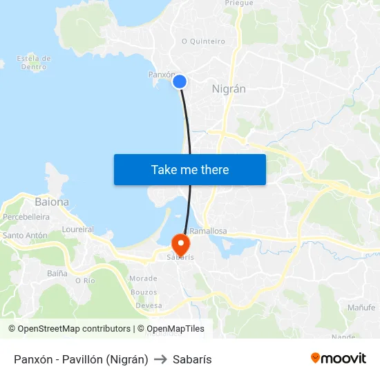 Panxón - Pavillón (Nigrán) to Sabarís map