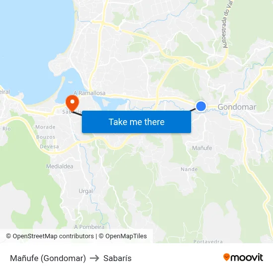 Mañufe (Gondomar) to Sabarís map