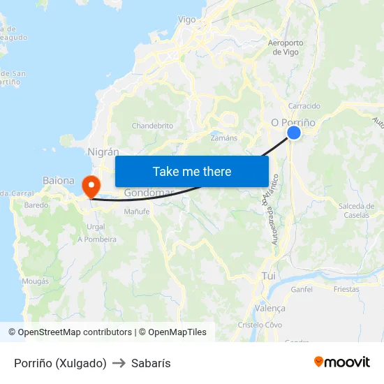 Porriño (Xulgado) to Sabarís map