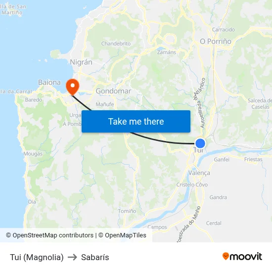 Tui (Magnolia) to Sabarís map