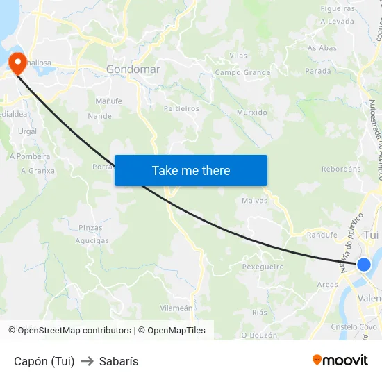 Capón (Tui) to Sabarís map